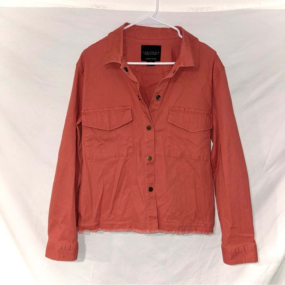 Sanctuary Women's Salmon Pink Utility Shirt Jacket Raw Hem